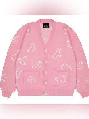 Steady Hands fruit basket pink zodiac cardigan womens size XS